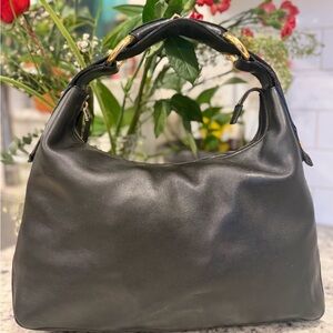 Gucci Black Leather Hobo Bag with Gold Accents